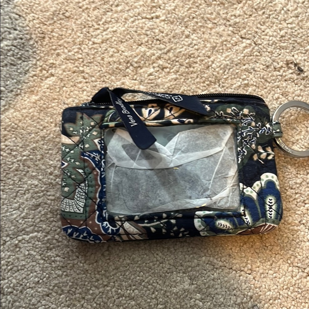 Vera Bradley Blue and Green Key Card Holder with Clear ID Window